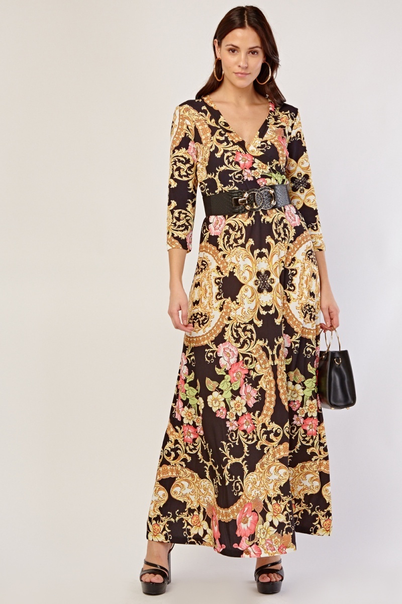 baroque print maxi dress