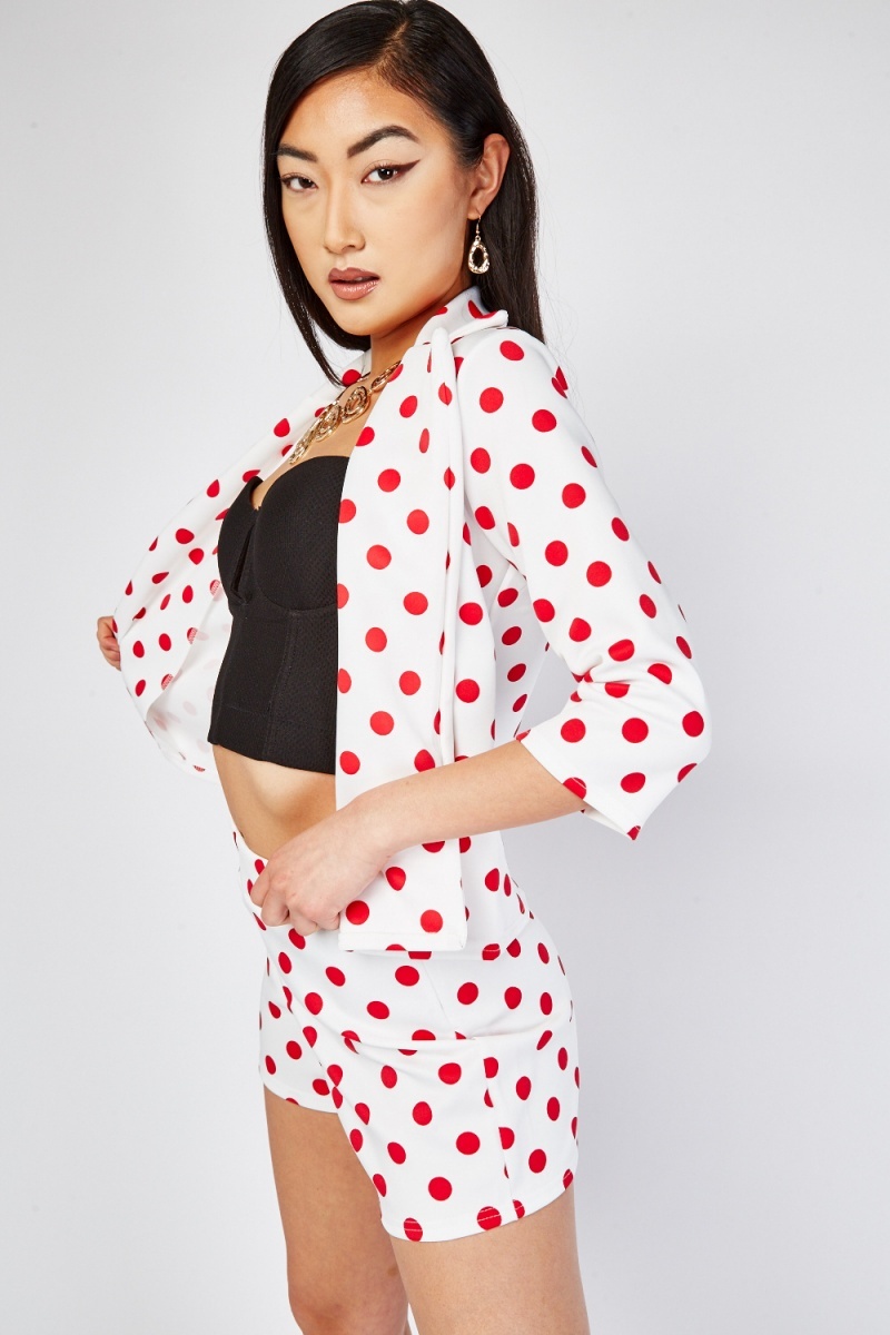 polka dot blazer and shorts