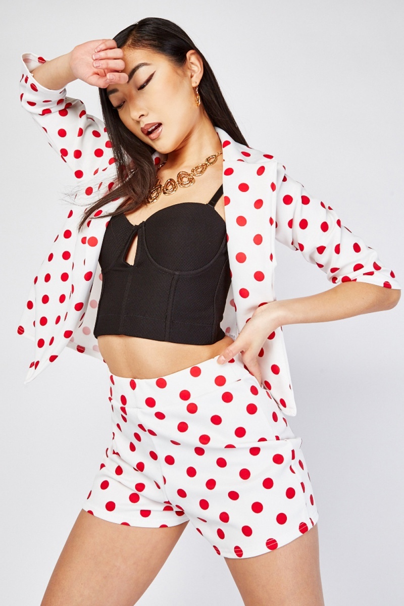 polka dot blazer and shorts