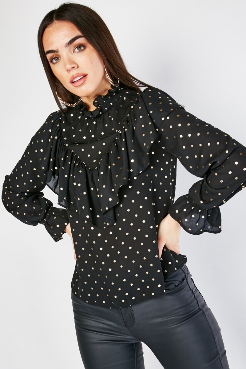 metallic polka dot blouse