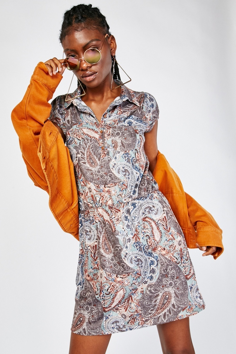 paisley print shirt dress