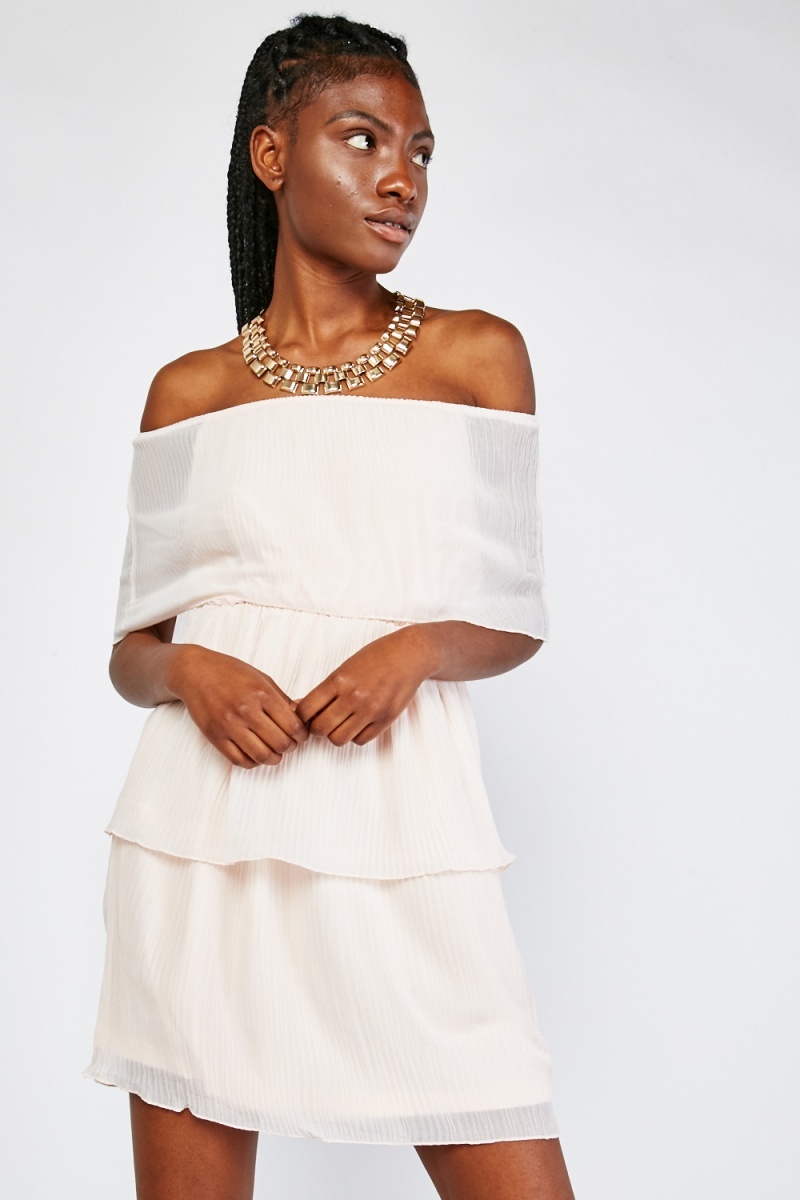 off shoulder pleated dress