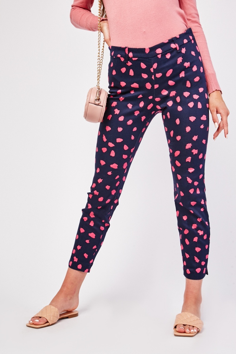 Scattered Printed Peg Trousers - Navy/Pink - Just $3