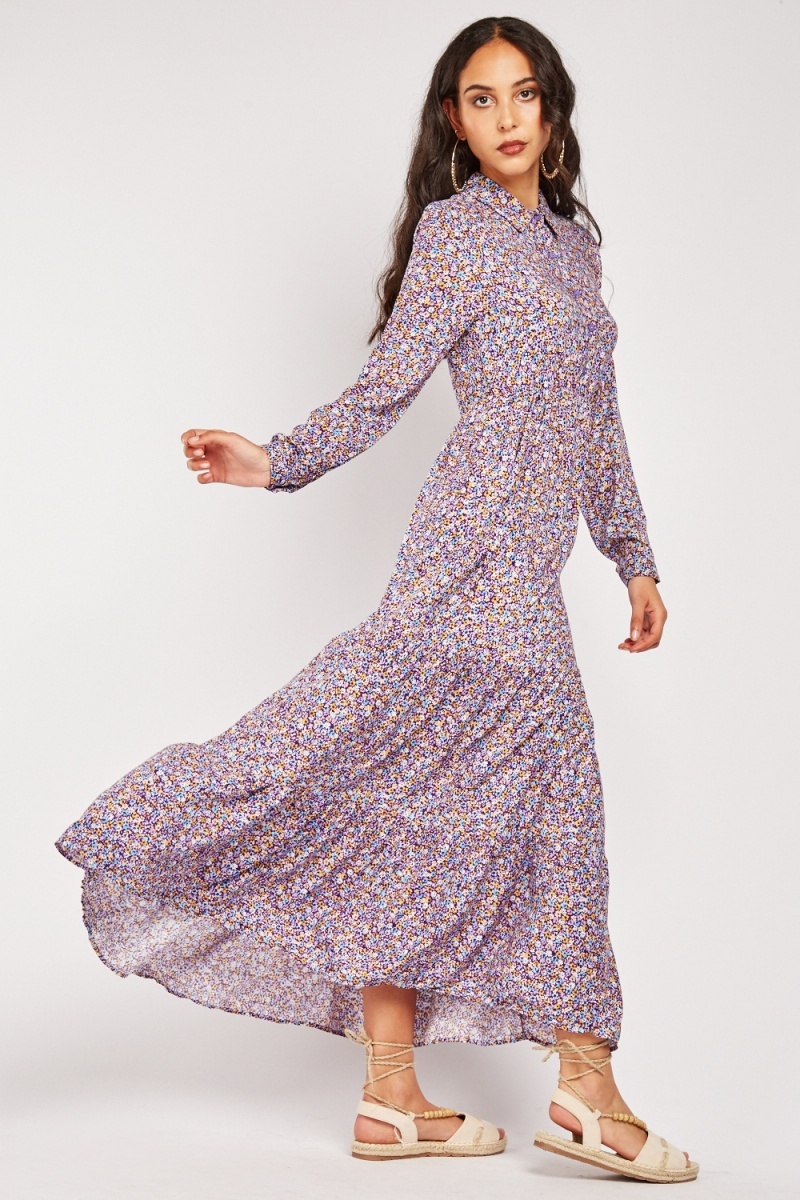 ditsy floral maxi shirt dress