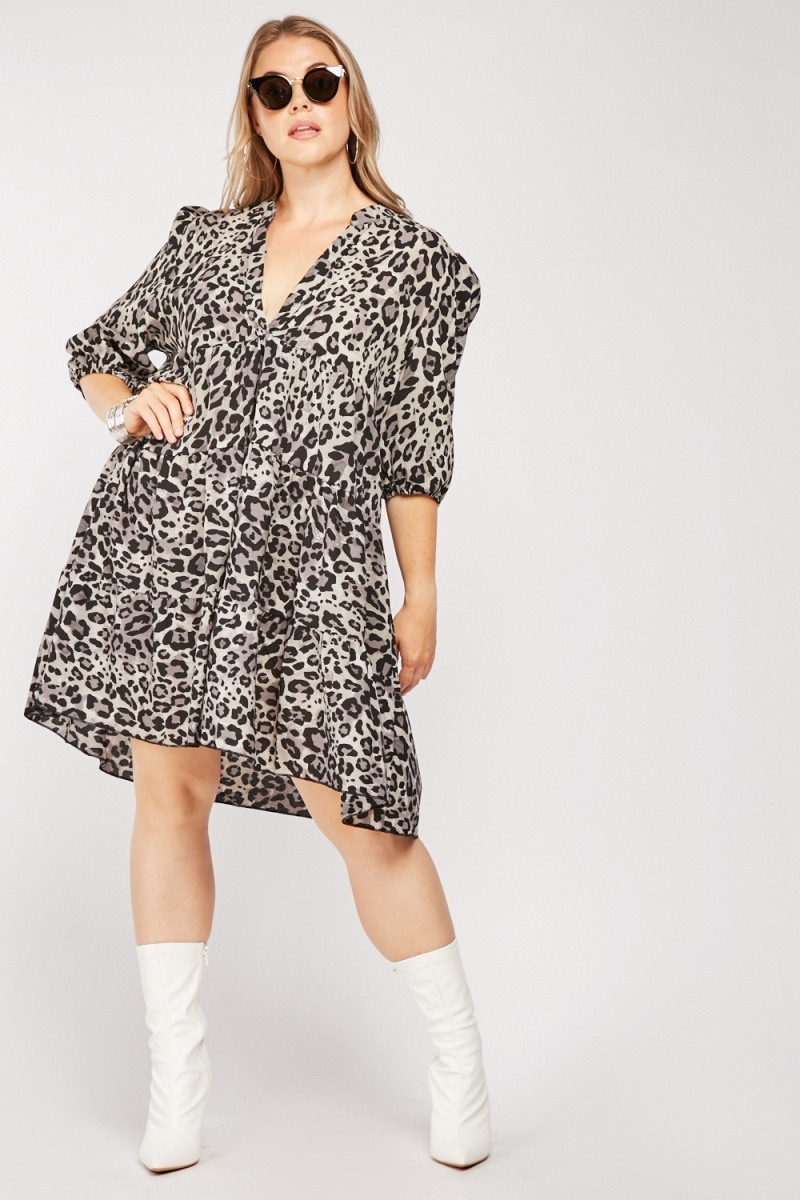 Leopard Print Tiered Smock Dress - Just $6