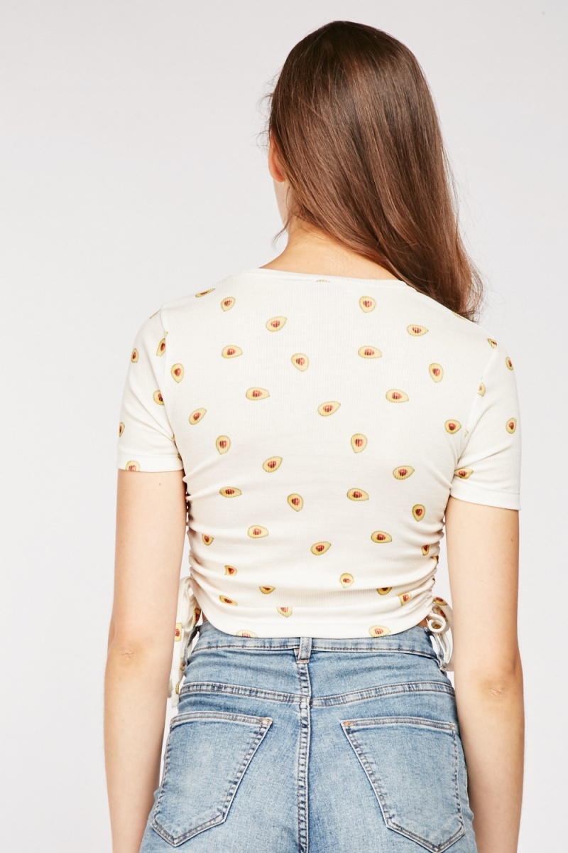 Avocado Print Ruched Side Crop Top Cream Multi Just 5