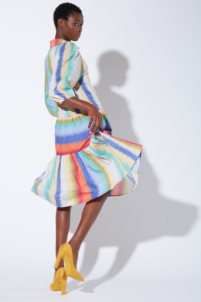 multi coloured striped midi dress