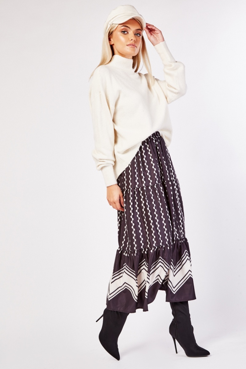 Half Circular Print Midi Skirt - Just $6