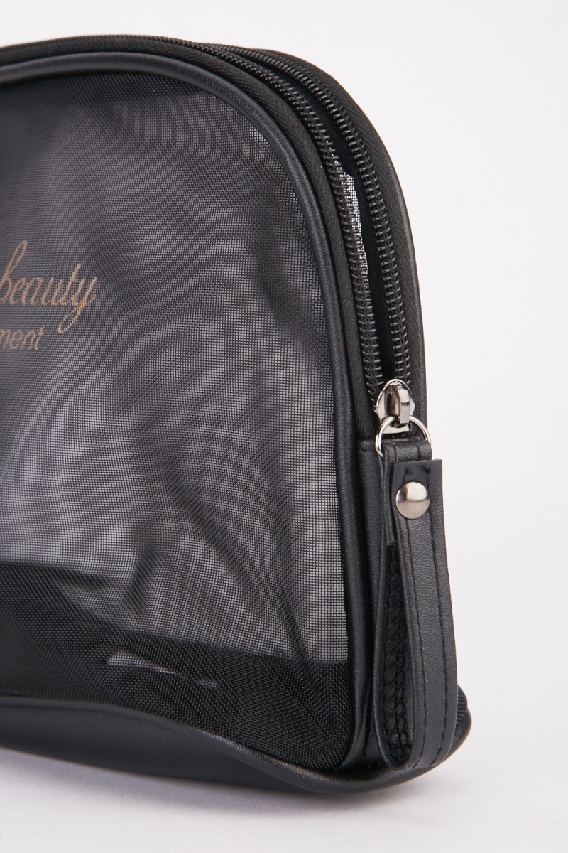 Women Shell Shape Black Mesh Cosmetic Bag Elegance Ladies See