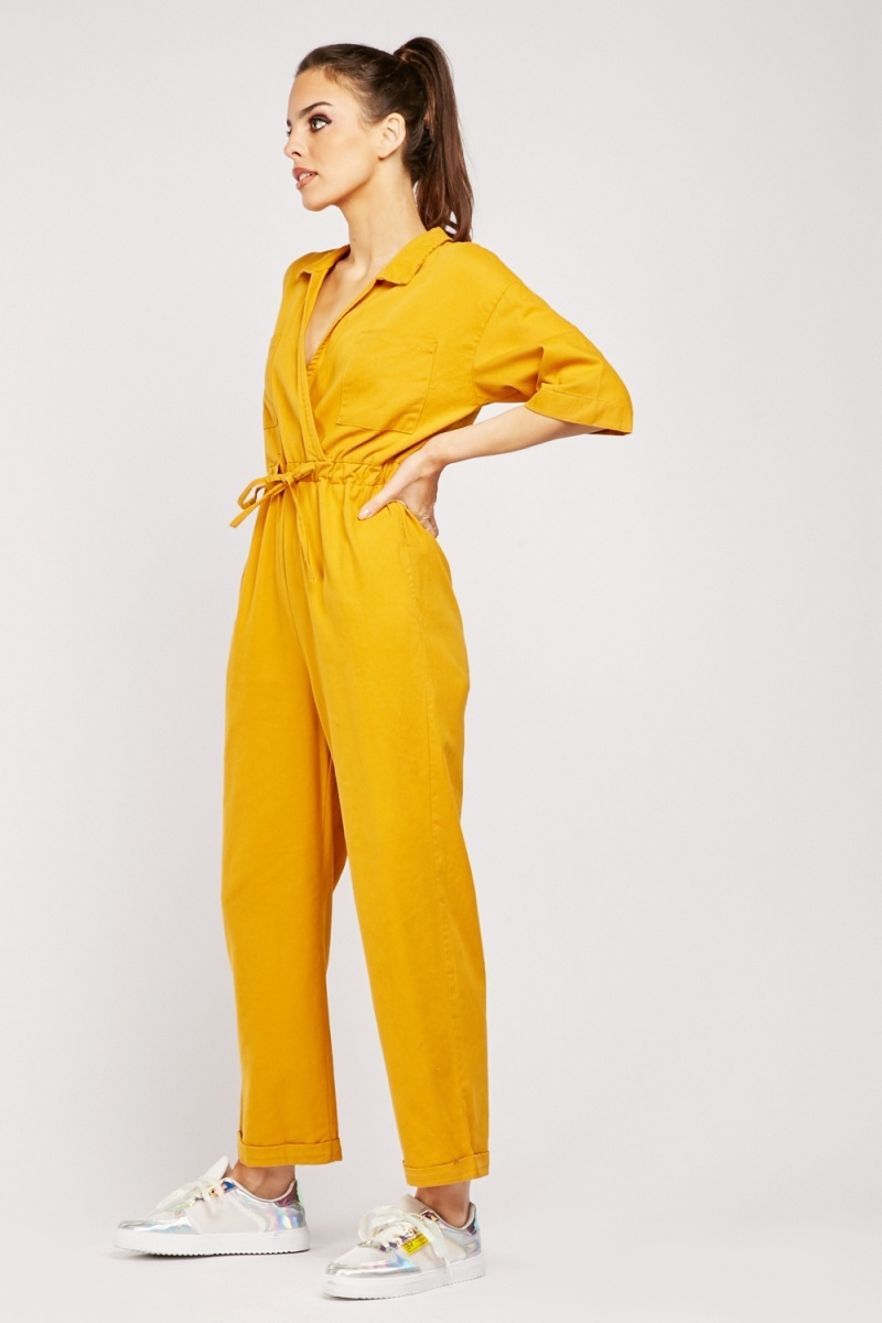 mustard utility jumpsuit