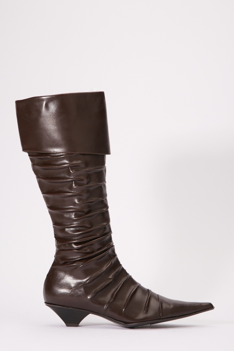 low heel calf length boots