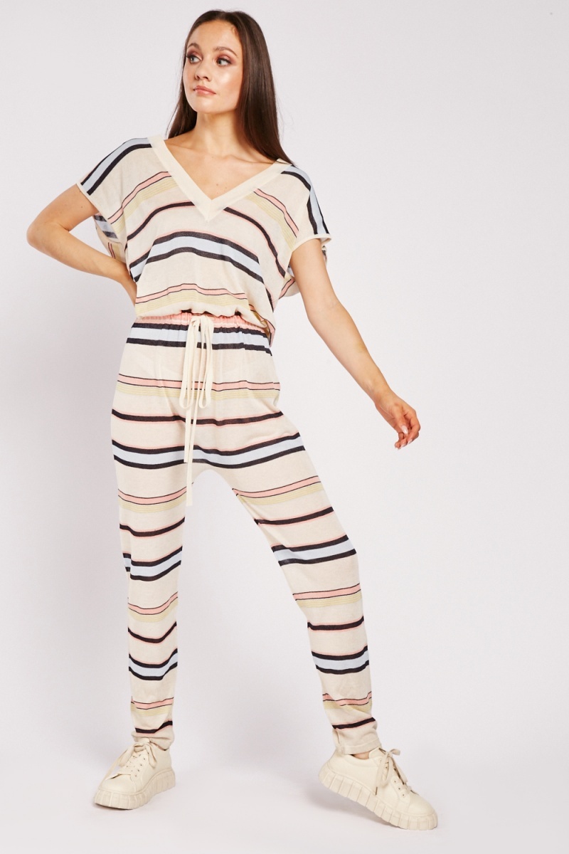 striped knit jumpsuit