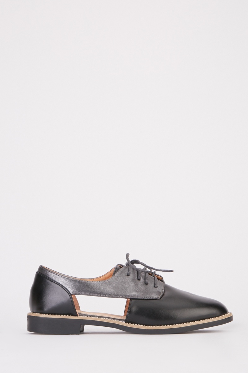 Cut Out Side Contrasted Oxford Shoes - Black - Just $7