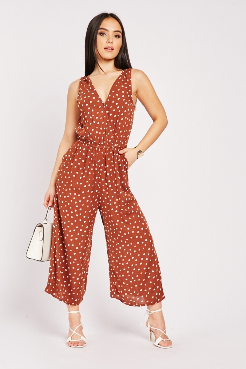 polka dot wide leg jumpsuit