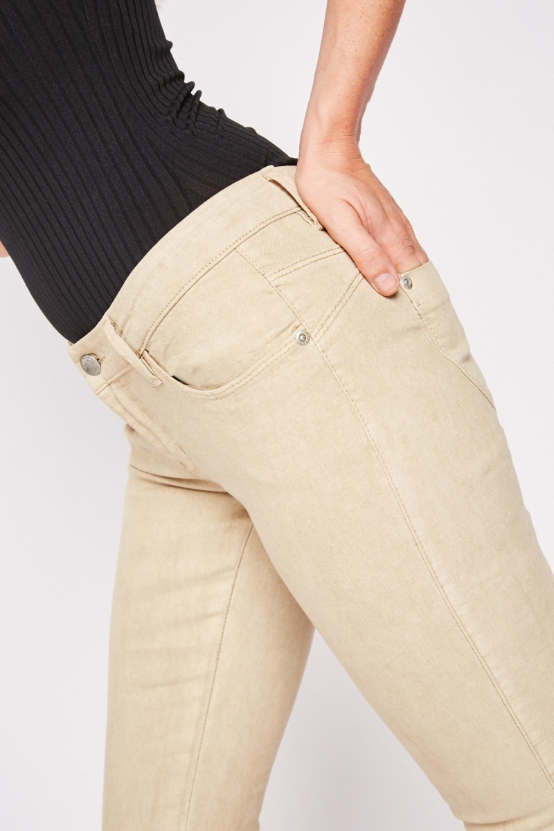 Beige Skinny Trousers With Pockets