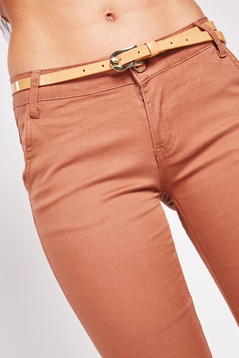 Buy Skinny Fit Belted Trousers Blue Online at desertcartINDIA