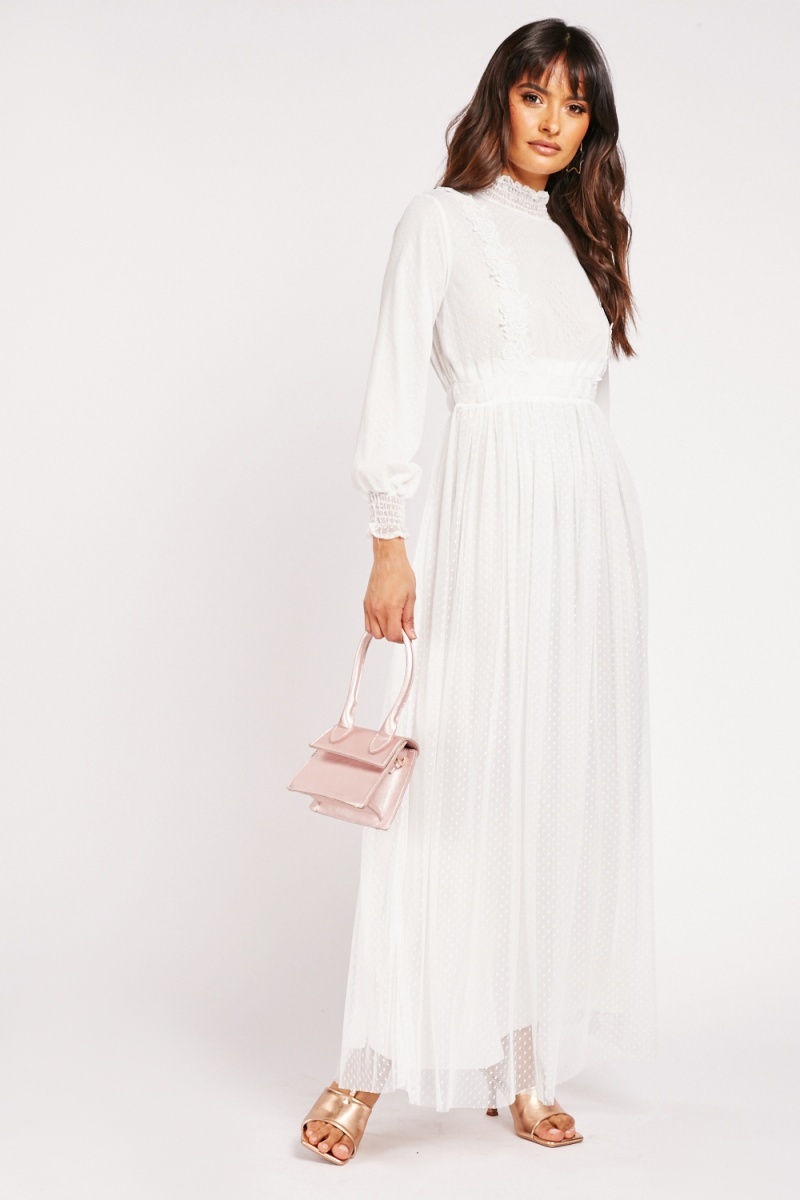 white lace overlay maxi dress