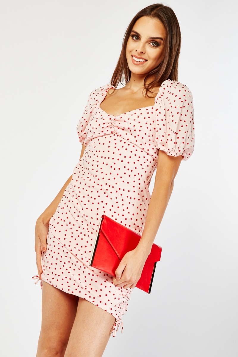 Puff sleeve polka dot cheap dress