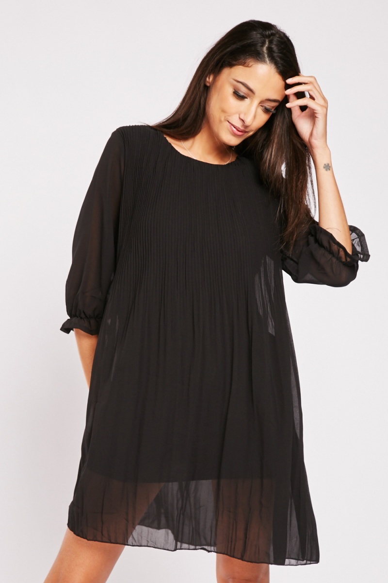 Black pleated best sale smock dress