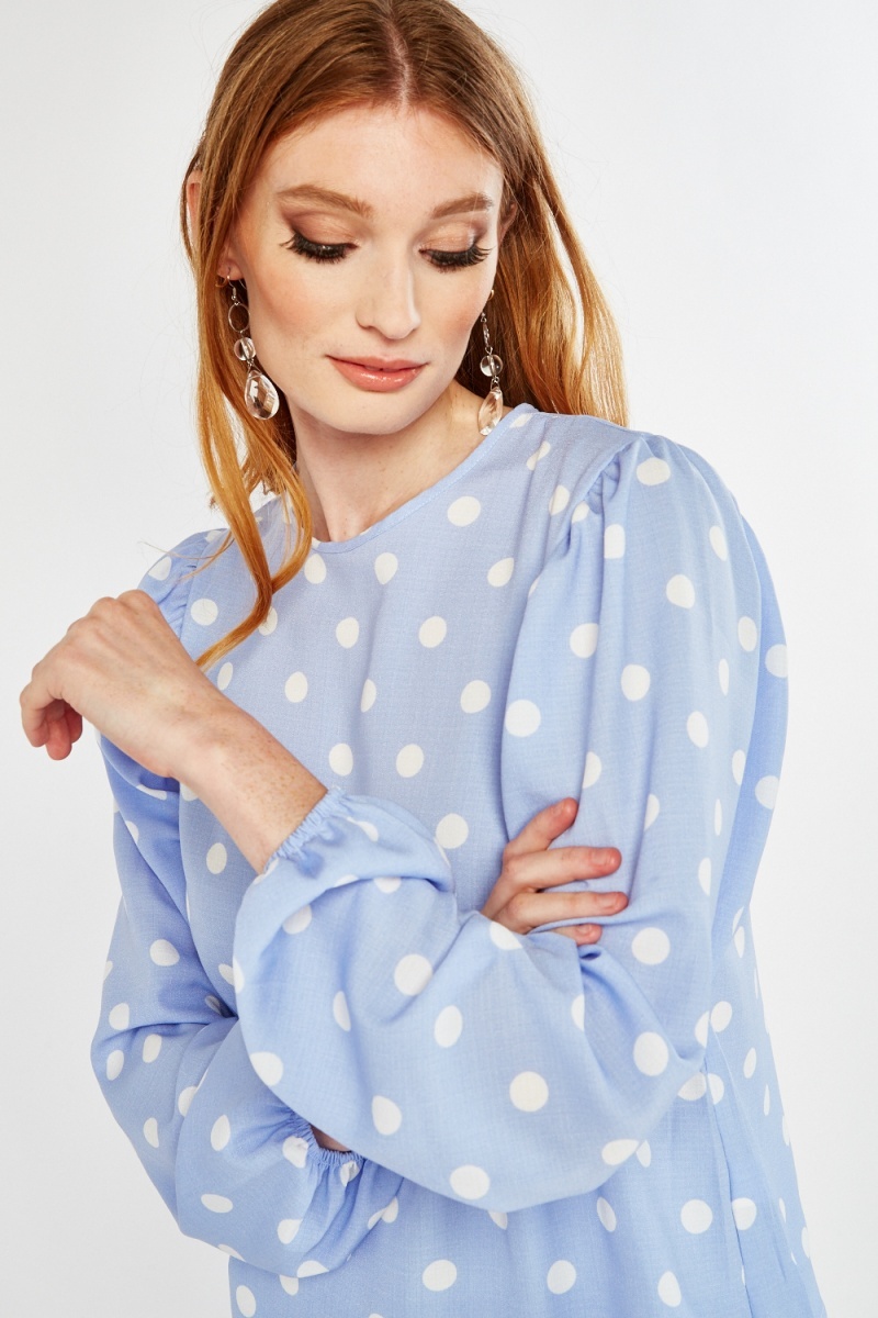 Light blue sales polka dot blouse