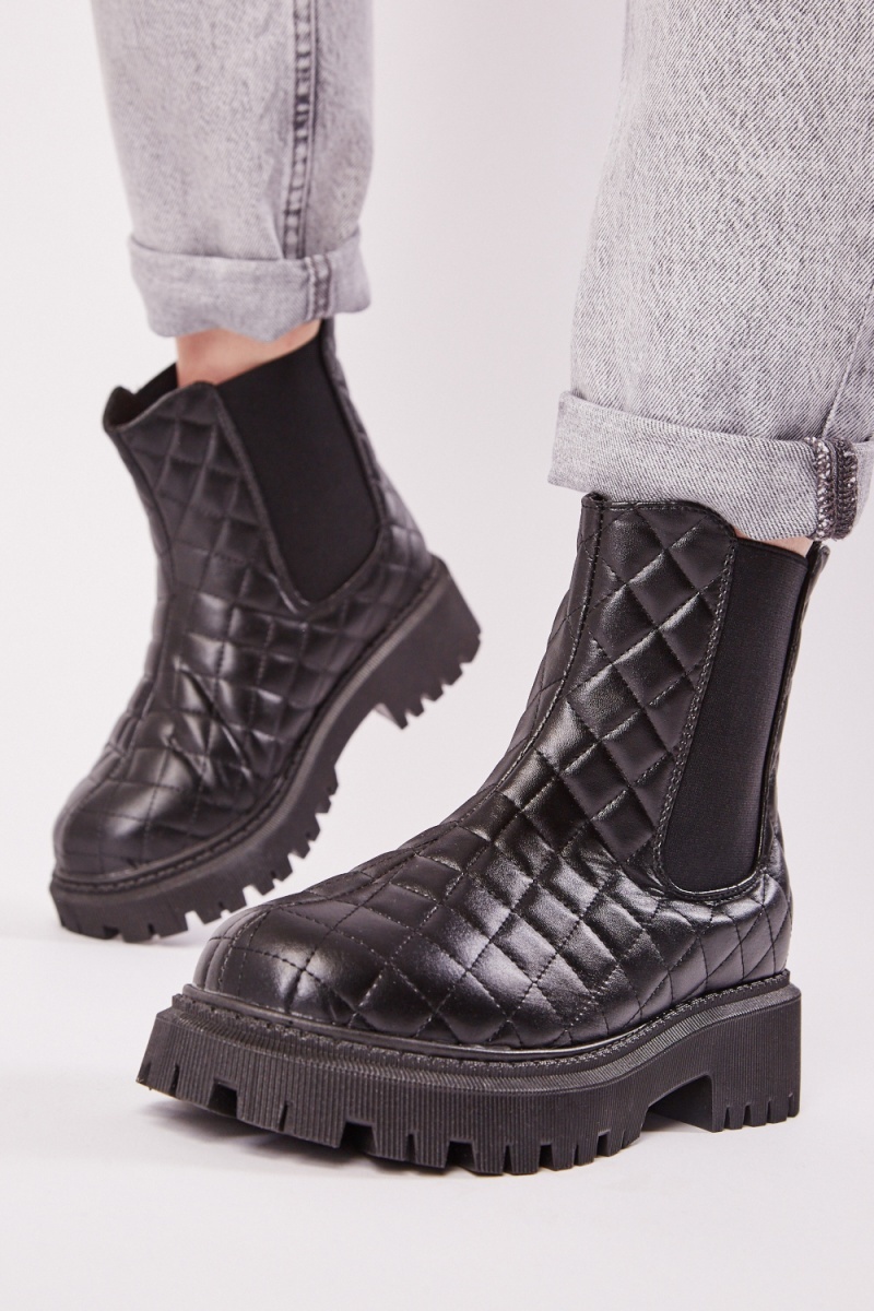 Quilted Chunky Black Boots - Just $7