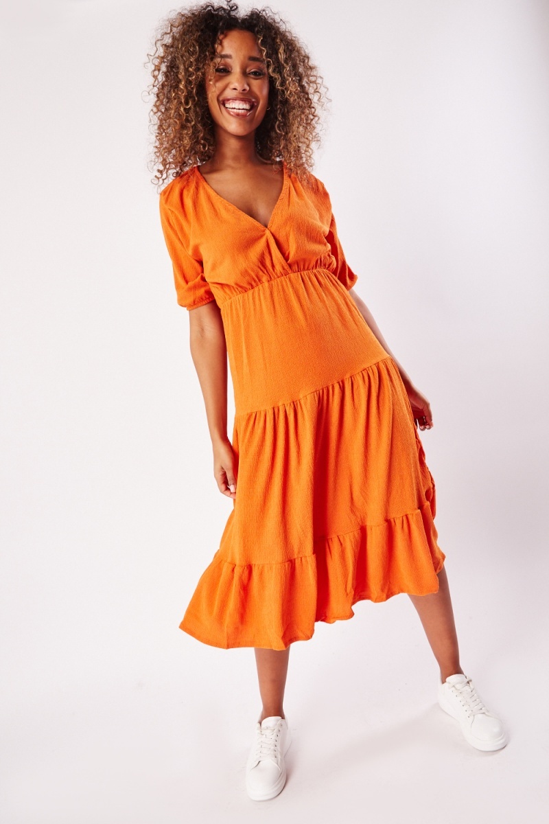 Dark orange ruffle on sale dress