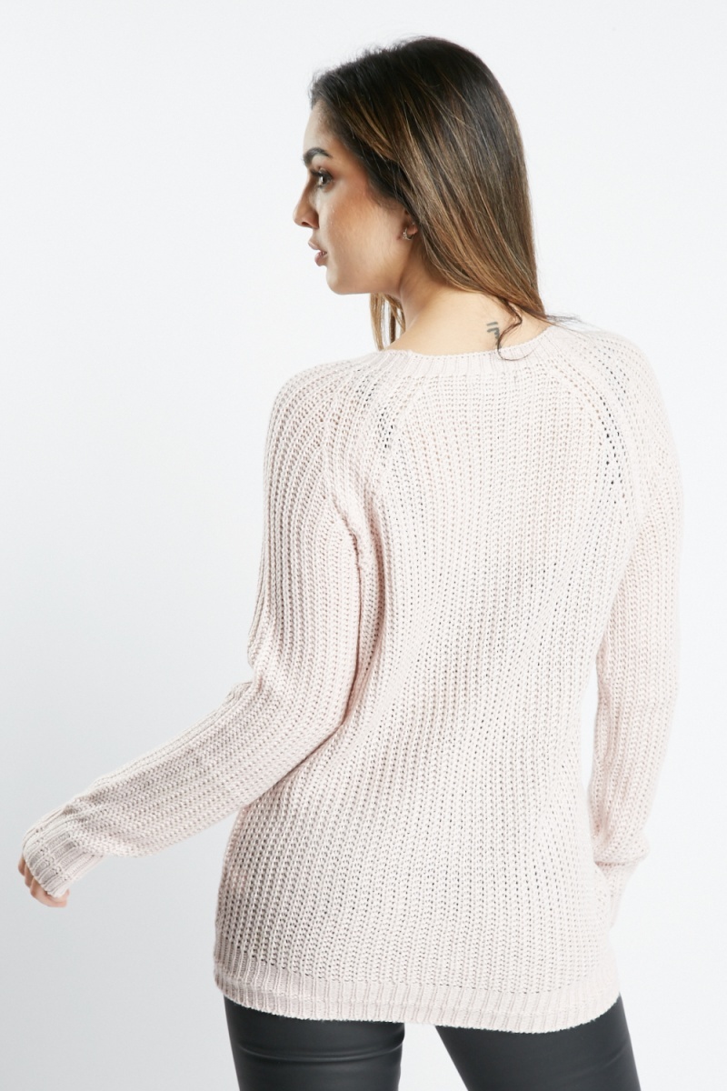 Cable Knit Panel Shimmery Jumper - Black - Just $7