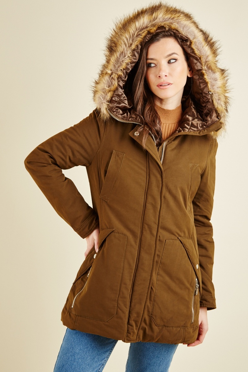 womens khaki hooded parka