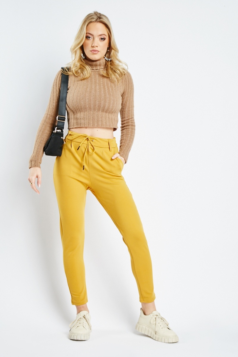 Slim Fit Elasticated Trousers - Mustard - Just $3