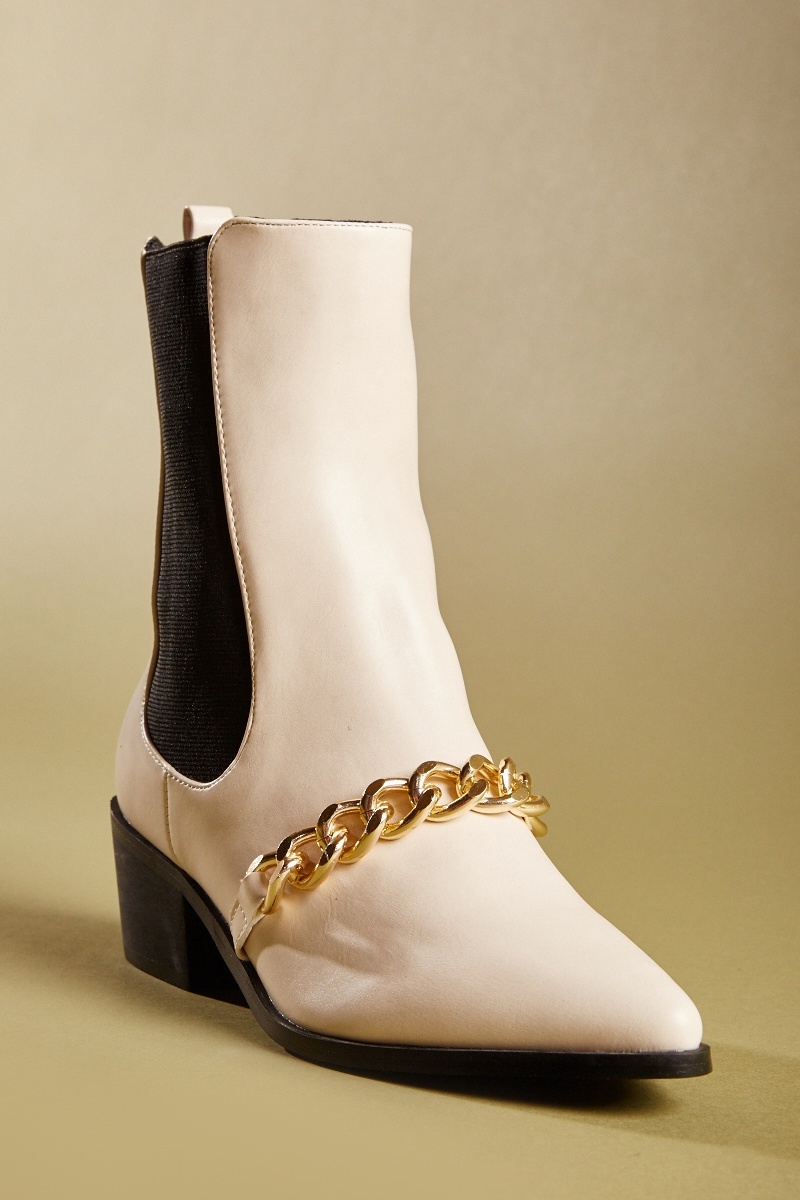 Metallic Chain Detail Ankle Boots