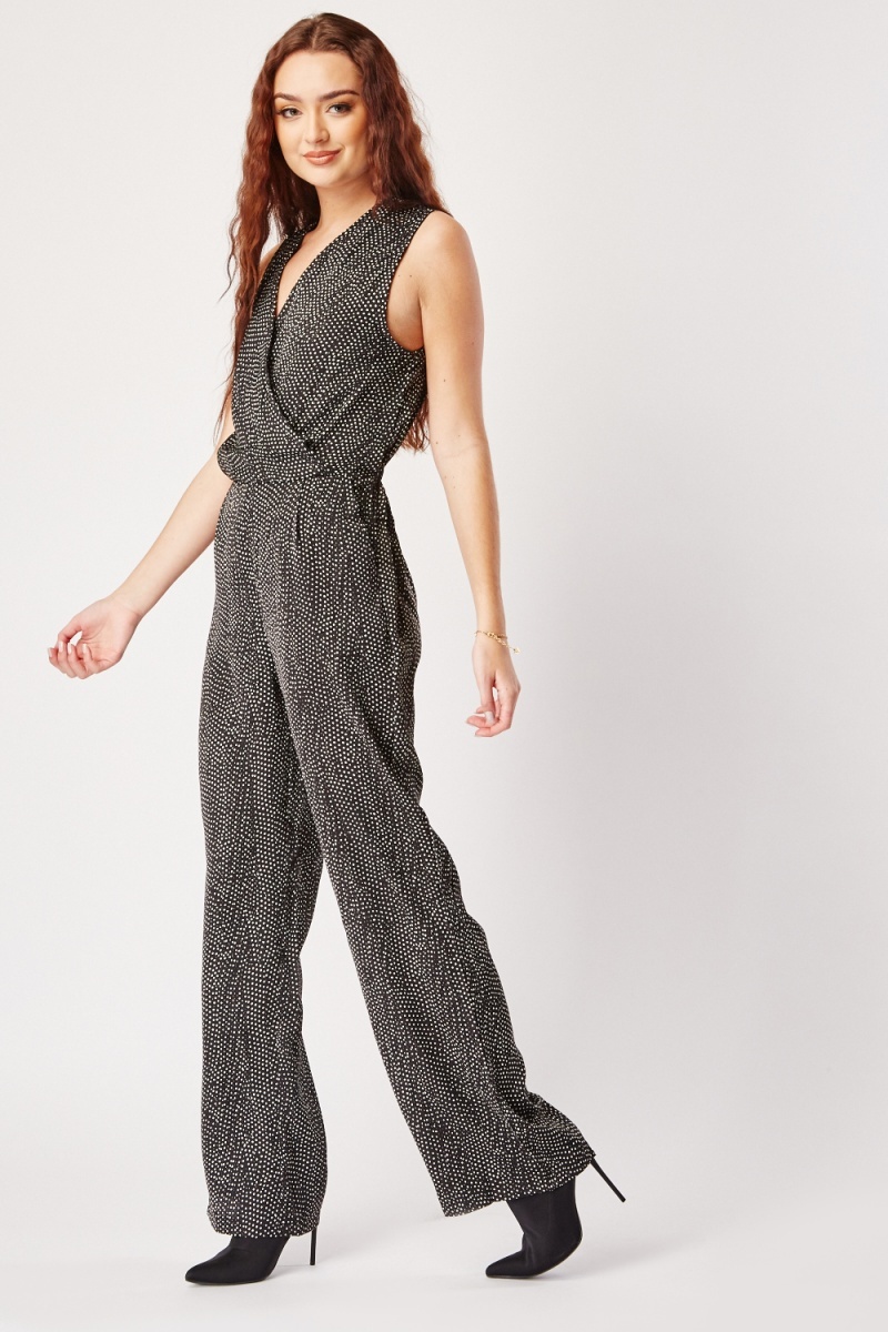 Polka dot store wrap jumpsuit