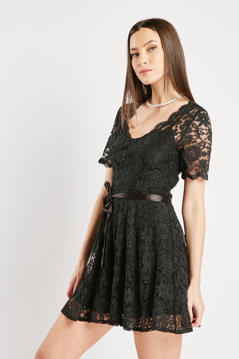 Lace overlay mini outlet dress