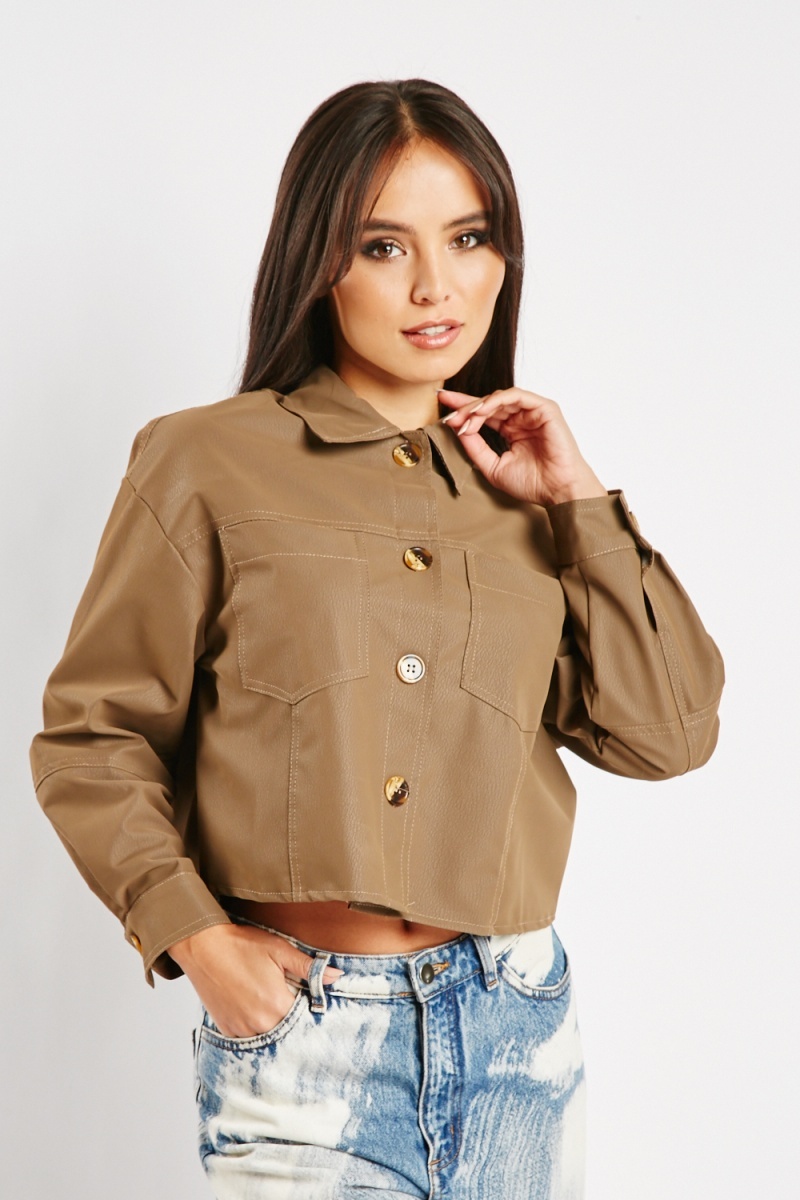 cropped khaki denim jacket