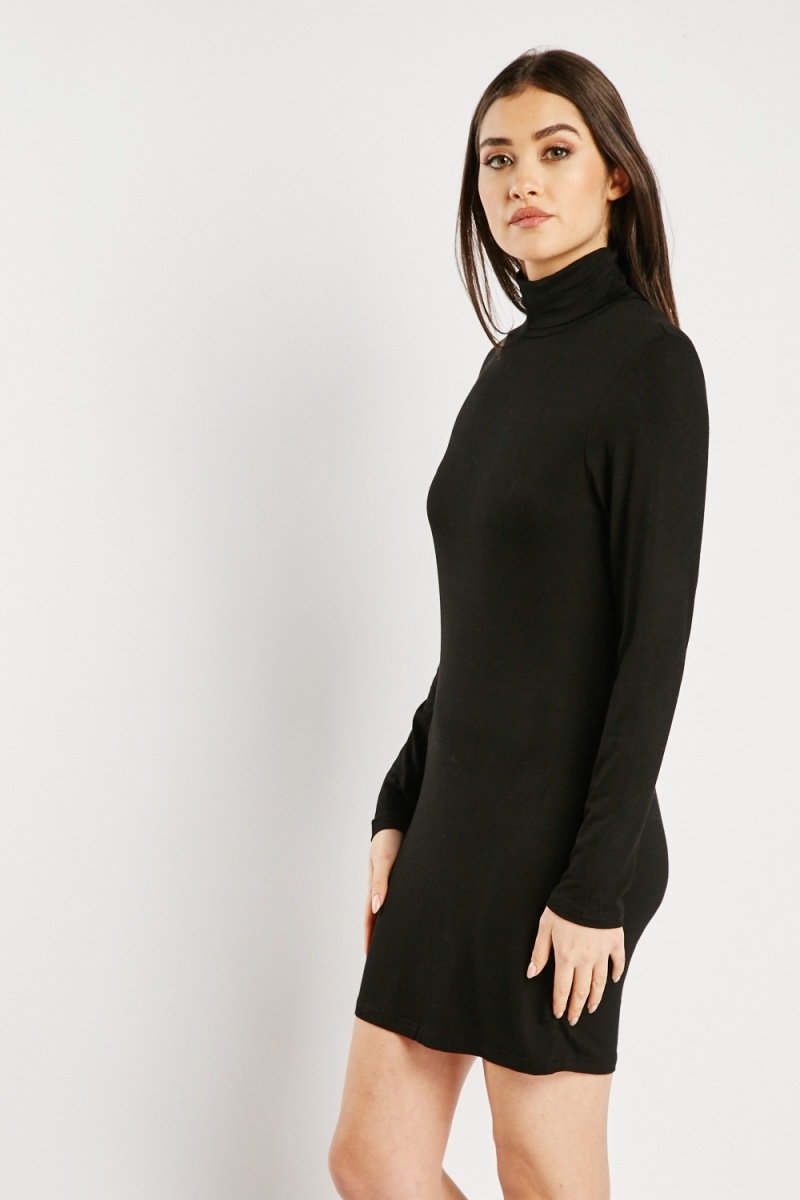 Polo neck long top sleeve dress