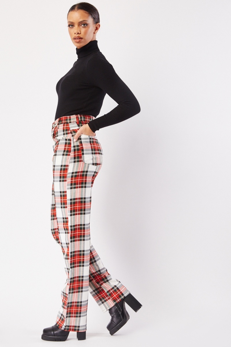 Green Tartan High Waisted CoOrd Trousers  In The Style Australia