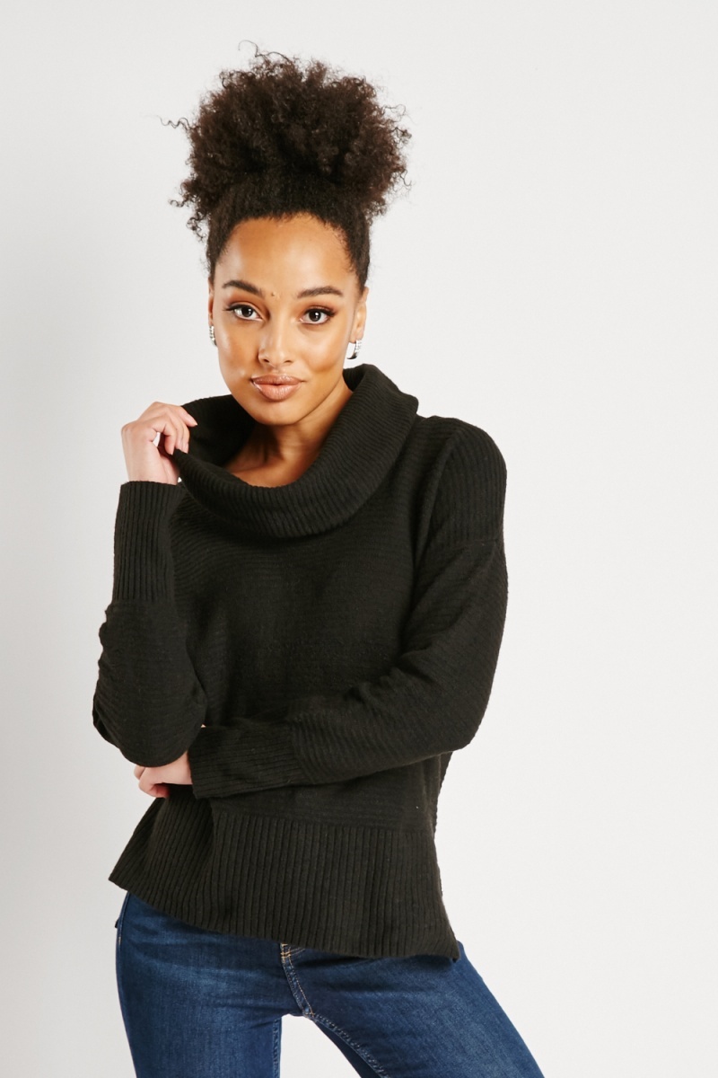 Knitted Cowl Neck Jumper Black Just 7