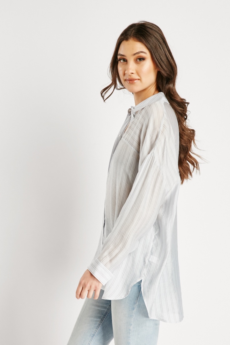 Striped Sheer Shirt - Sky Blue/Multi - Just $6