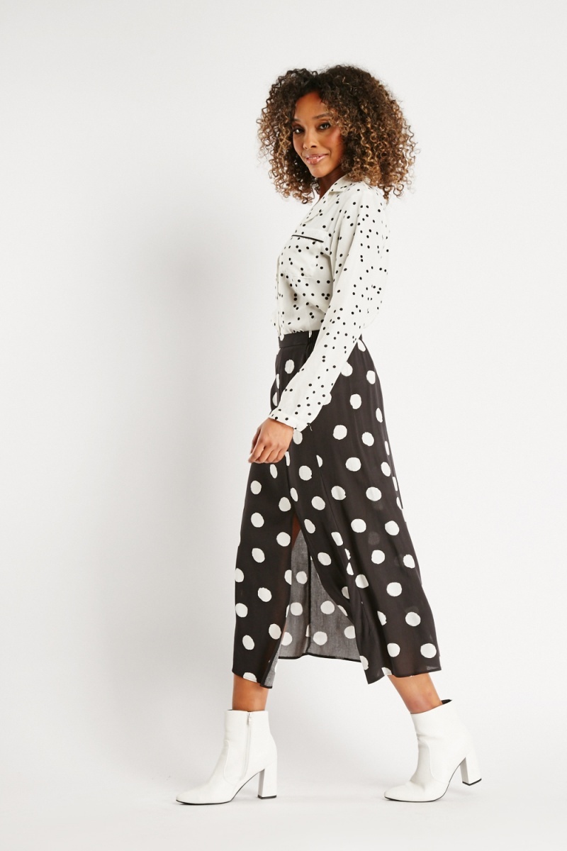 polka dot slit skirt