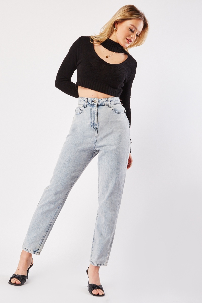 Lace Up Back Jeans - Washed Denim - Just $7