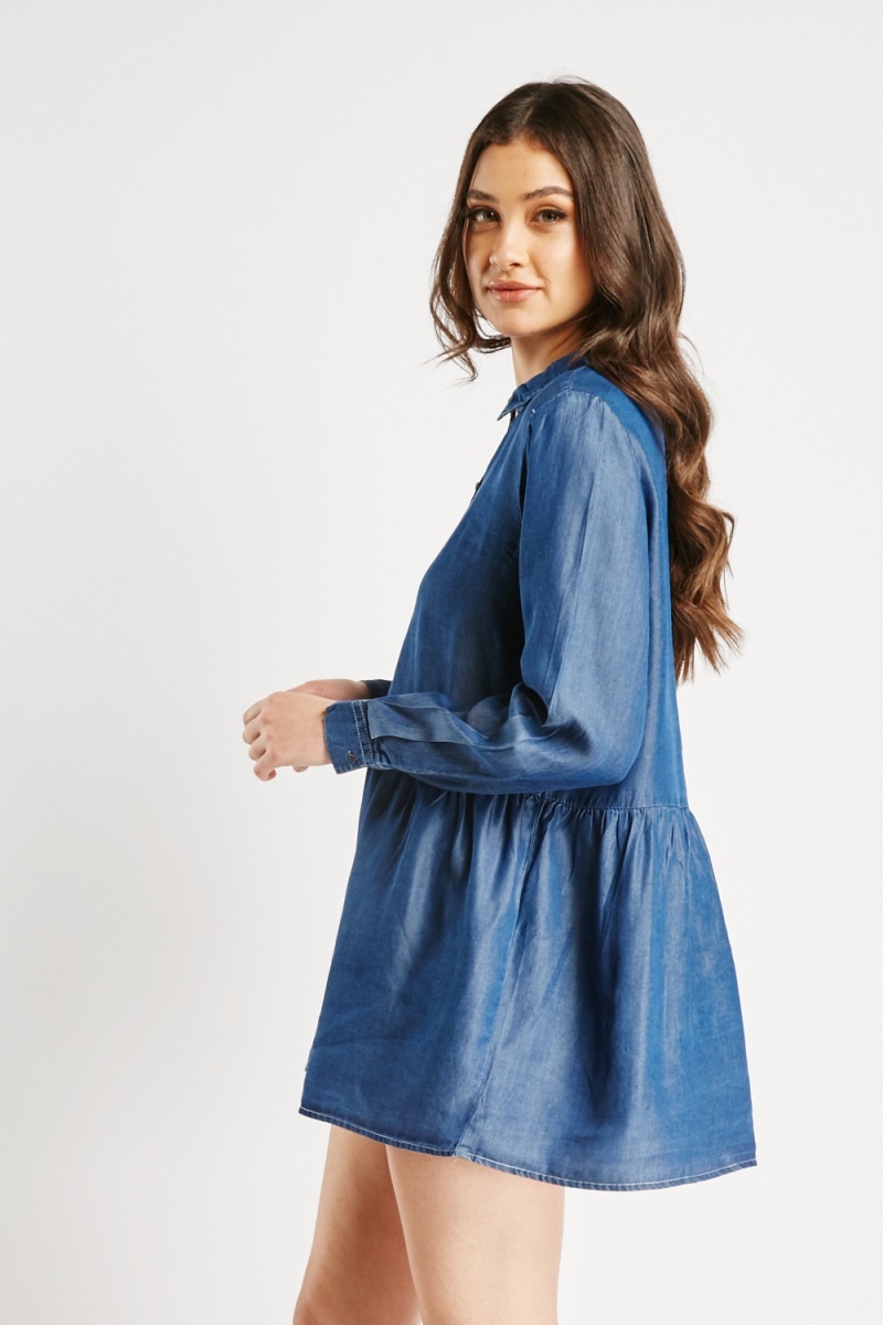 Frill hem deals denim dress