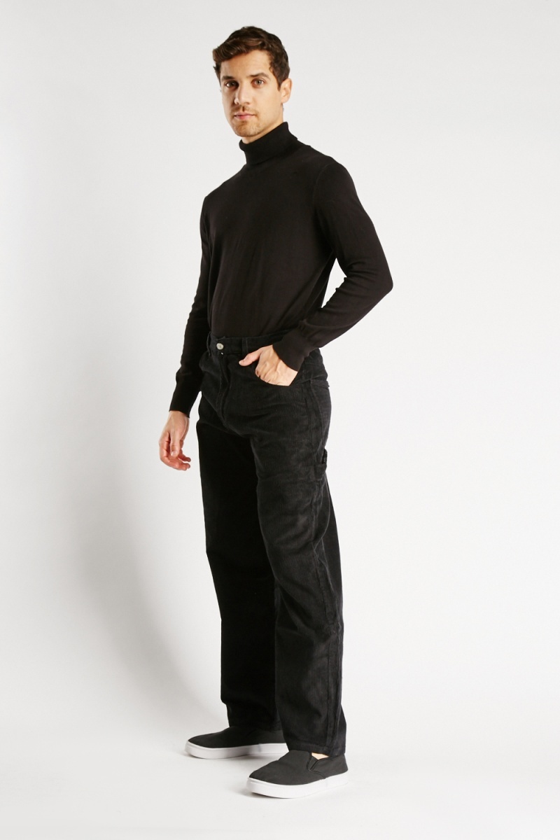 Corduroy Cotton Mens Trousers - Black - Just $7