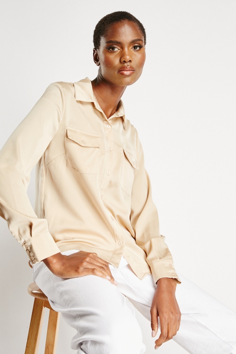 Pocket Front Silky Shirt - 3 Colours - Just $7