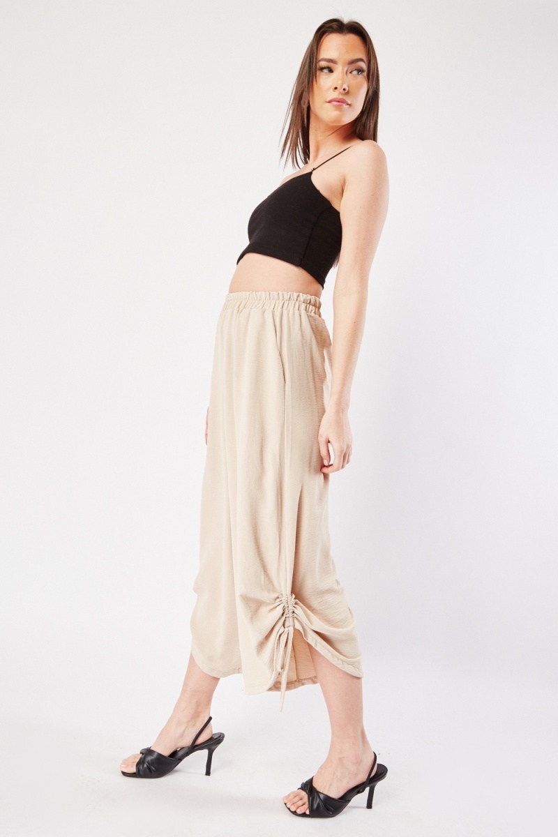 Sage Green Slinky Ruched Tie Waist Wide Leg Flare Trousers –  ShineFashions.ie