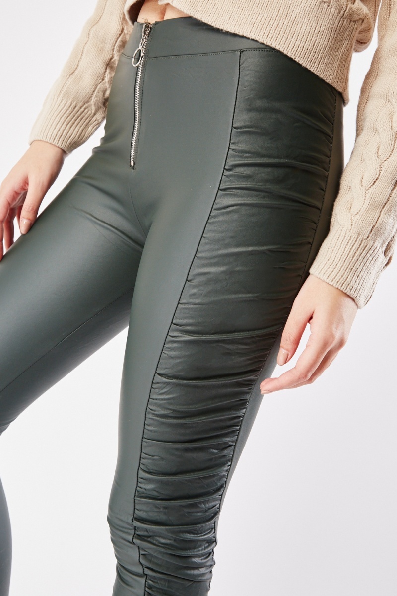 Gathered Side Faux Leather Leggings - 3 Colours - Just $7