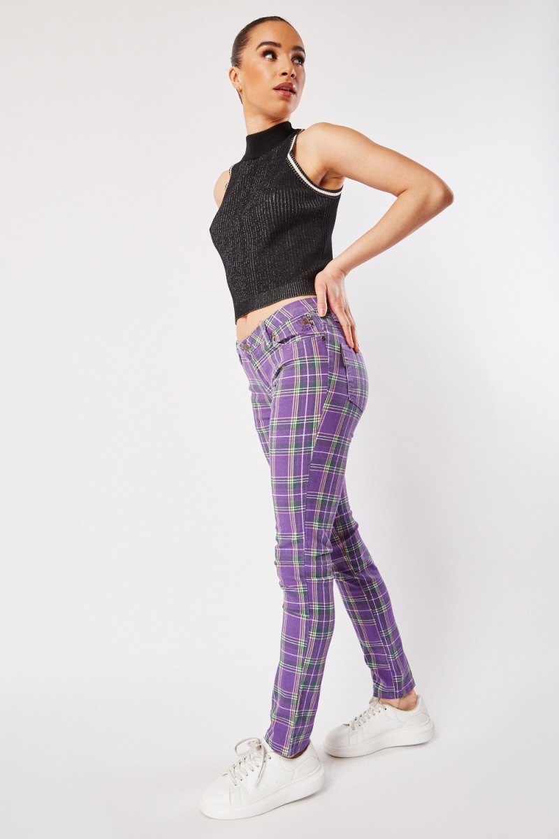 Criminal Damage Checkered Stretchy Pants - Dark Pink/Multi or Red/Multi -  Just $4
