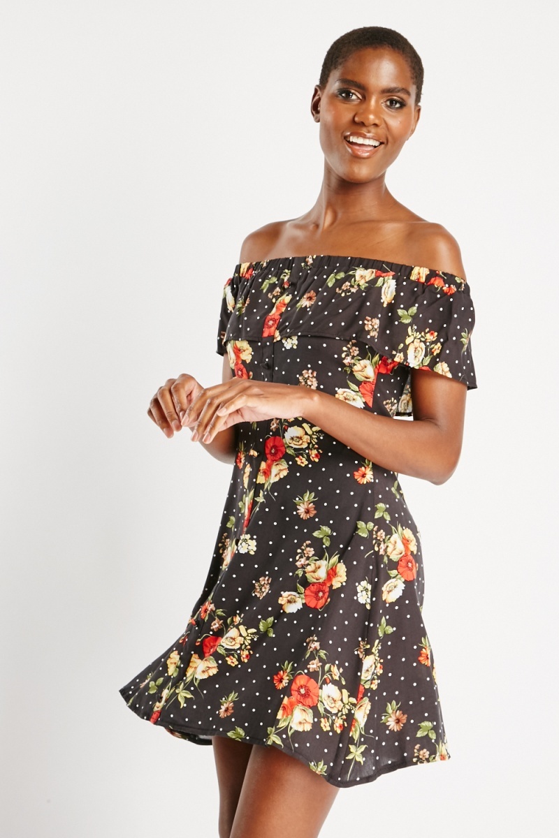 Off the shoulder 2024 black floral dress