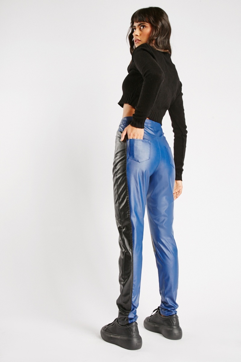 Faux Leather Pants Disco Blue - Leona