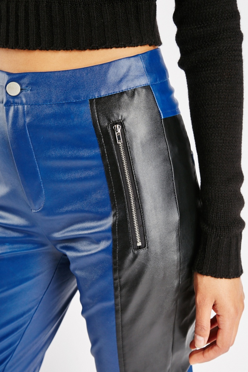 two tone faux leather trousers 199143 3