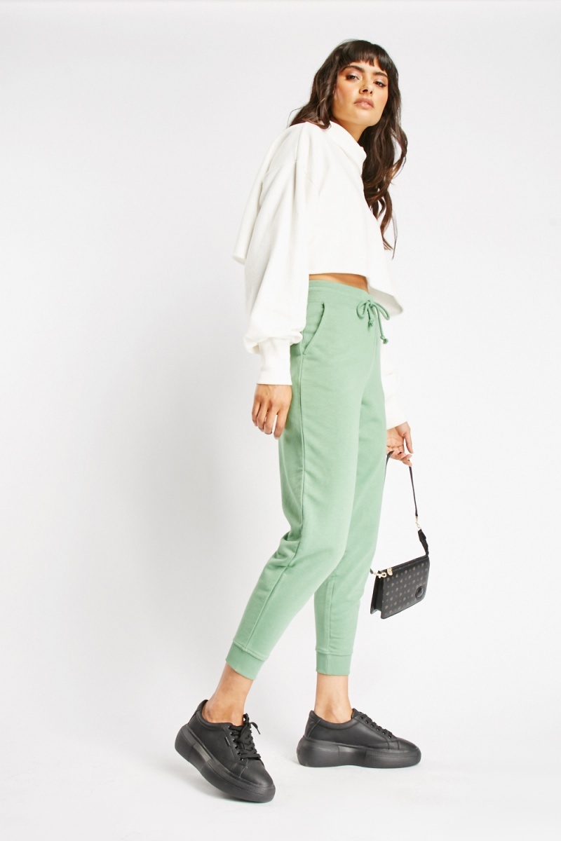 Cuffed Plain Jogger Pants - Green or Pink - Just $7