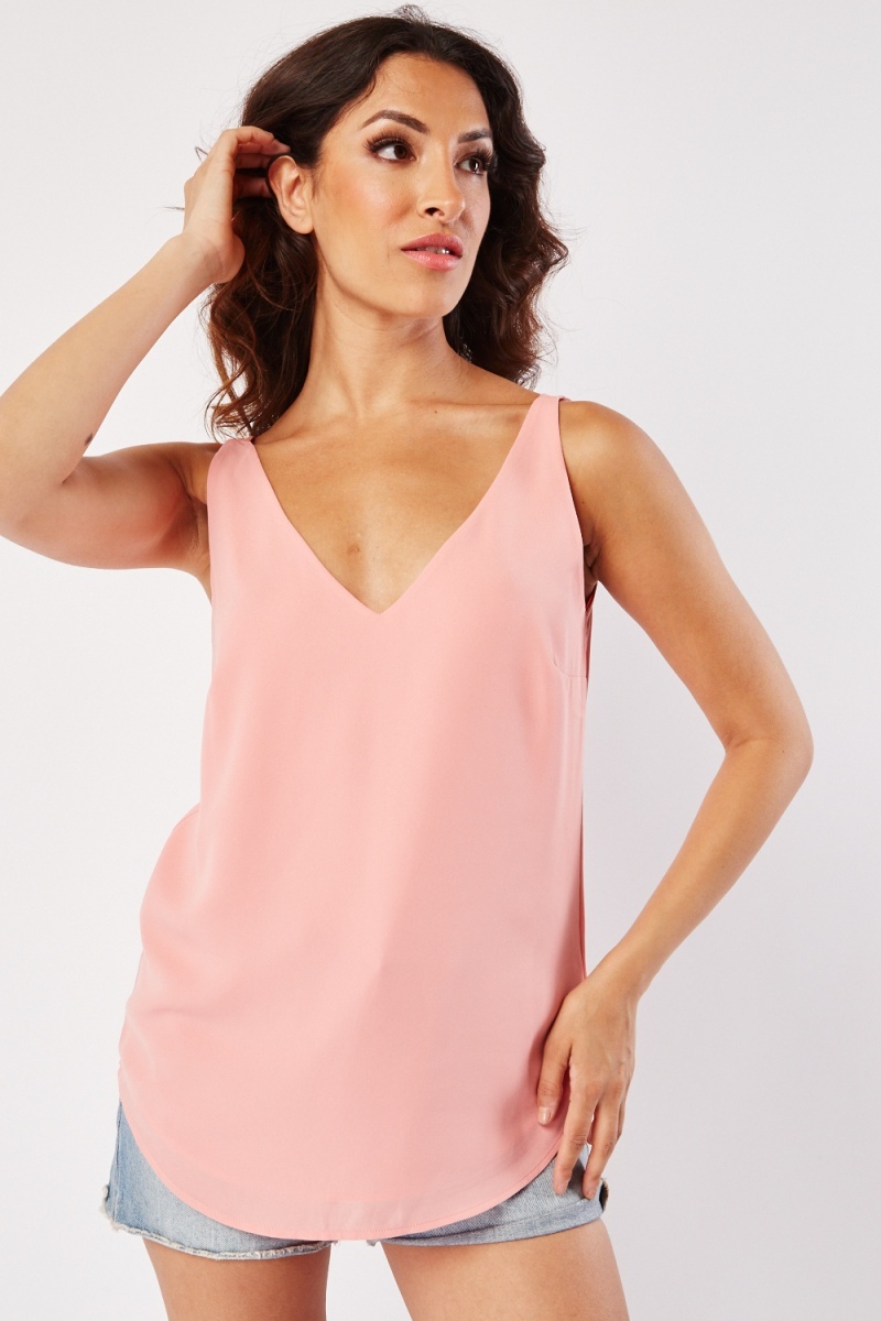 V Neck Camisole Top - Pink - Just $6